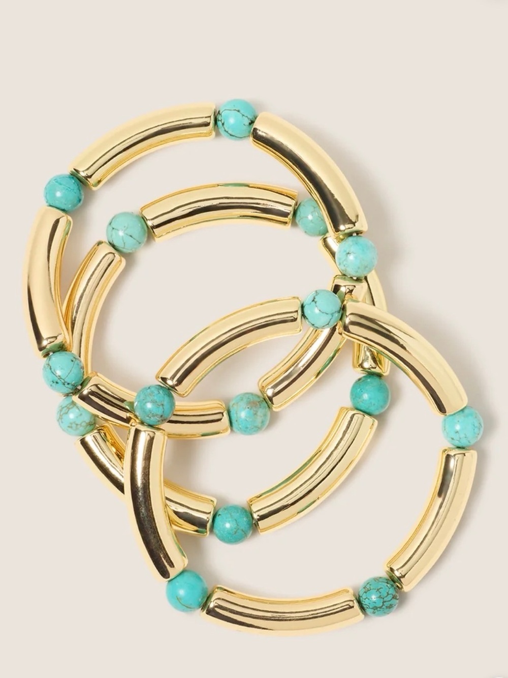 Evereve Gold Stretch Bracelets with Turquoise Beads